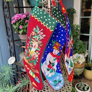 Vintage Handmade Christmas Stockings, Set of 3